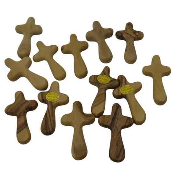 (13) Comfort Cross Natural Olive Wood Hand Carved Bethlehem - Picture 1 of 14